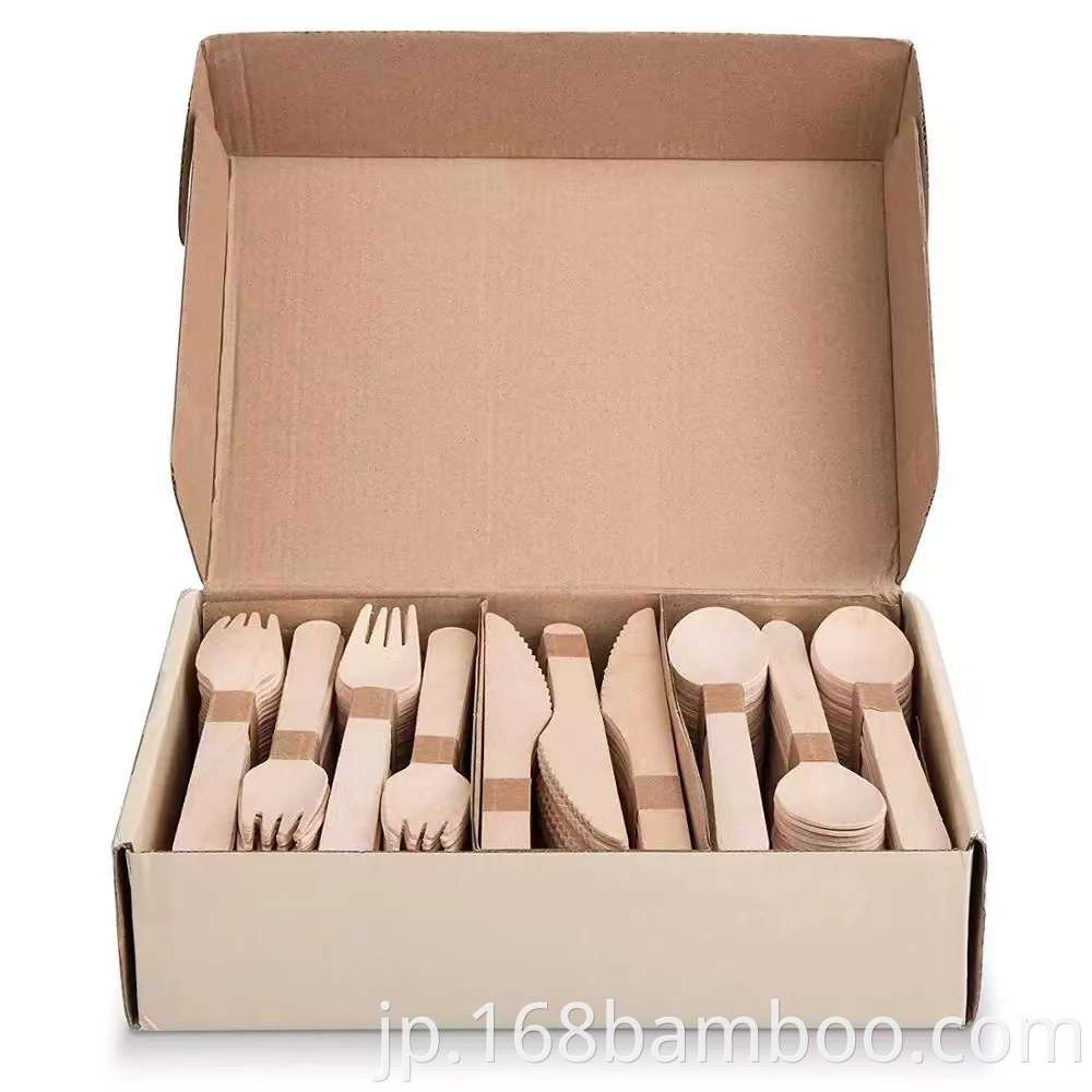 Birch wooden cutlery set with custom logo